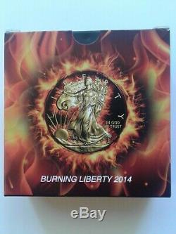 Argent Américain 2014: Silver Burning Liberty 1 Oz Dans Une Vitrine Avec Certificat D'authenticité