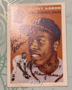 Autographié Hank Aaron 1954 Topps Rookie Reprint, Coa & Display Cas