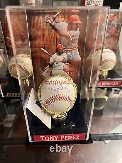 Balle de baseball autographiée de Tony Perez avec boîtier d'exposition du Temple de la renommée - Certificat d'authenticité de Beckett