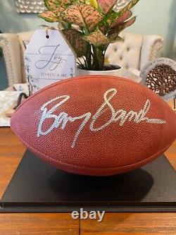 Ballon de football signé par Barry Sanders avec certificat d'authenticité et boîtier d'exposition