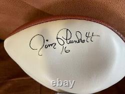 Ballon de football signé par Jim Plunkett des Raiders et des Patriots avec certificat d'authenticité JSA et boîte de présentation