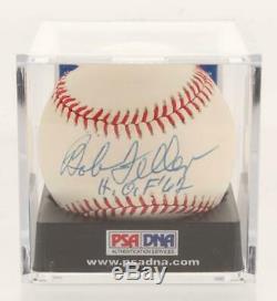 Bob Feller Signé Oal Baseball Inscribed H. O. F'62 Avec Affichage De Cas Psa Coa