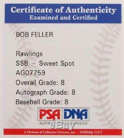 Bob Feller Signé Oal Baseball Inscribed H. O. F'62 Avec Affichage De Cas Psa Coa