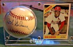 Bob Gibson Autographié Psa / Dna Assermentée Baseball Withcard & Display Cas Coa