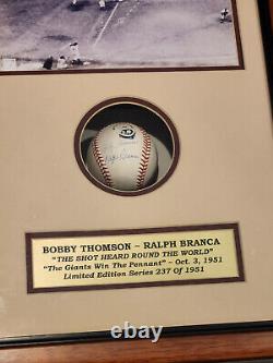 Boîte d'ombre de baseball signée Bobby Thomson Ralph Branca Édition limitée COA