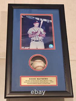 Boîte d'ombre de baseball signée par Eddie Mathews avec des piles de plaques COA Édition limitée