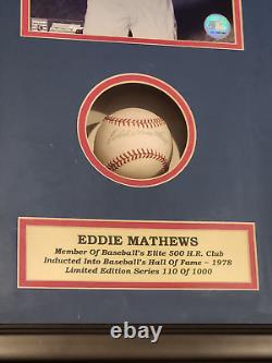 Boîte d'ombre de baseball signée par Eddie Mathews avec des piles de plaques COA Édition limitée