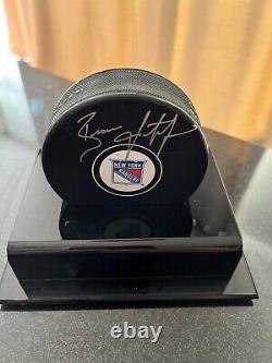Brian Leetch Ny Rangers Autographié 94 Stanley Cup Rondelle Avec Coa Et Vitrine