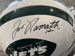 Casque De Football Jets Autographié Joe Namath Avec Boîtier D'affichage Coa Et Deluxe