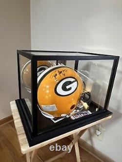 Casque NFL Riddell de taille réelle signé par Brett Favre / Certificat d'authenticité et vitrine