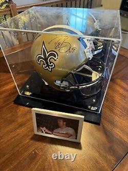 Casque authentique Riddell de Drew Brees avec boîtier miroir et COA