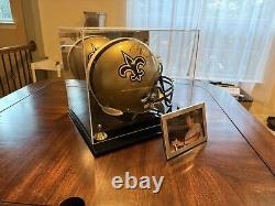 Casque authentique Riddell de Drew Brees avec boîtier miroir et COA