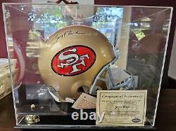 Casque de taille réelle dédicacé par Jerry Rice avec COA de Triumph et boîtier d'affichage miroir