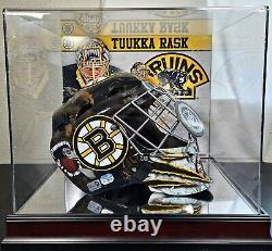 Casque des Bruins signé par Tuukka Rask avec certificat d'authenticité Fanatics et présentoir