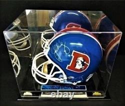 Casque des Denver Broncos signé et autographié par John Elway #7 en vitrine, COA