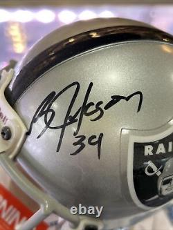 Casque mini autographié Bo Jackson des Oakland Raiders avec boîtier d'affichage et COA