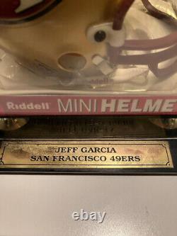 Casque mini signé NFL SAN FRANCISCO 49ers JEFF GARCIA avec boîtier d'affichage et COA