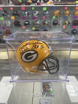 Casque miniature signé Bart Starr des Green Bay Packers avec certificat d'authenticité Beckett et boîtier d'affichage.