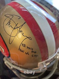 Casque réplique des 49ers dédicacé par Steve Young et certifié MVP du Super Bowl XXIX avec COA et boîte d'affichage