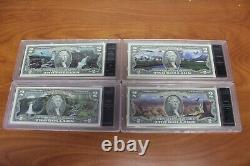 Collection de billets de 2 dollars du parc national américain Bradford avec 28 notes, certificat d'authenticité et étui.