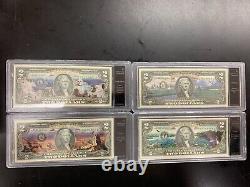 Collection de billets de 2 dollars du parc national américain Bradford, ensemble de 28 notes avec certificat d'authenticité et étui.
