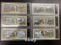 Collection de billets de 2 dollars du parc national américain Bradford, ensemble de 28 notes avec certificat d'authenticité et étui.