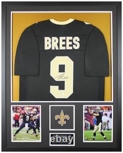 Drew Brees Maillot Noir de La Nouvelle-Orléans Signé et Encadré Auto Beckett COA