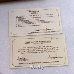 Édition limitée 1978 de la République de Singapour, ensemble de 6 pièces de monnaie preuve avec certificat d'authenticité et boîte de présentation