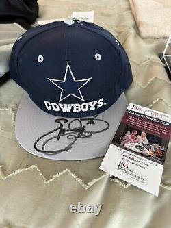 Emmitt Smith a signé Auto NWT NFL Game Day Hat + Display Case Et JSA COA Rare