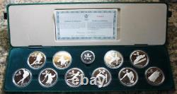 Ensemble de pièces olympiques Calgary Silver de 20 dollars dans un coffret d'exposition, 10 pièces, 10 onces troy.