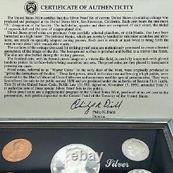 Ensemble de preuve en argent de première qualité de la Monnaie des États-Unis de 1998 avec étui de présentation, certificat d'authenticité et emballage d'origine