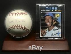 Ernie Banks Chicago Cubs Hof Signé Baseball Avec Affichage En Bois Cas Auto Djr Coa
