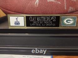 Football signé à la main par Clay Matthews avec vitrine et certificat d'authenticité Big Play Cla Packers