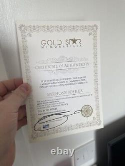 Gant de boxe signé par Anthony Joshua et boîtier d'exposition en parfait état avec certificat d'authenticité.