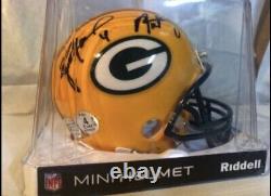 Green Bay Packers Aaron Rodgers Et Brett Favre Autographié Mini Casque Avec Coa