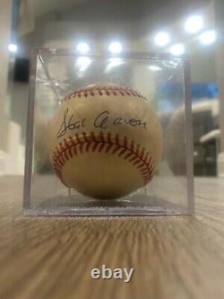 Hank Aaron Autographié / Signé Baseball Avec Coa Et Vitrine