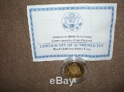 Jamestown 400e Anniversaire D'or Commémorative 5 $ Proof Coin Coa, Cas D'affichage