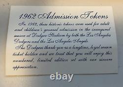 Jetons d'admission pour le stade des anges des Dodgers de 1962 (3) dans un étui d'exposition MINT NIC COA