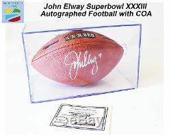 John Elway Superbowl 33 XXXIII M. V. P. 1999 Football En Vitrine Avec Coa