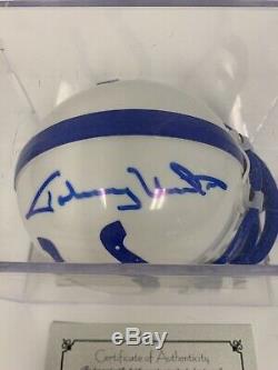 Johnny Unitas Signé Colts Mini Casque Oce Cas D'affichage
