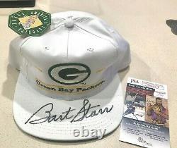 Jsa Bart Starr Signé Green Bay Packers Ball Cap Hat Avec Vitrine Jsa Coa