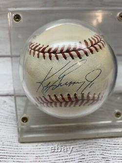 Ken Griffey Jr Autographed Baseball Avec Coa & 1989 Rookie Card Dans Le Cas D'affichage