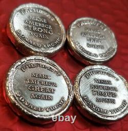 Lot De (4)1oz. Tours D’argent. 999 Pur. Mk Barz Trump Avec Vitrine Et Coa