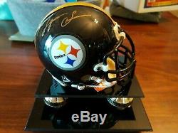 Lynn Swann Autographed Mini Pittsburgh Steelers Avec Casques Coa Et Cas D'affichage