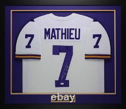 Maillot blanc LSU autographié et encadré par Tyrann Mathieu avec certificat d'authenticité JSA COA D1-M