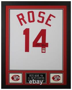 Maillot blanc de Cincinnati signé par Pete Rose et encadré, avec certificat d'authenticité JSA.