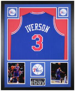 Maillot bleu des 76ers autographié et encadré par Allen Iverson, avec certificat d'authenticité JSA COA