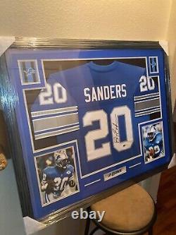 Maillot encadré avec authentique autographe de Barry Sanders, certificat d'authenticité Lions GOAT