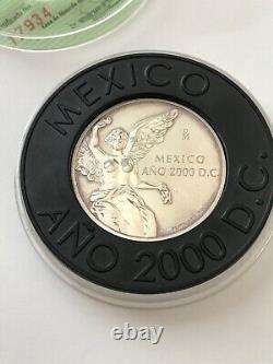 Mexique Année 2000 DC Libertad en argent de la Casa De Moneda. 925 Proof, coffret d'exposition avec certificat d'authenticité