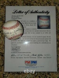 Mickey Mantle Signé Al Brown Baseball N ° 7 Insc Autographed Psa Letter Coa